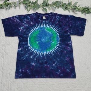 Tie Dye Womens T Shirt Blue and Green Vintage